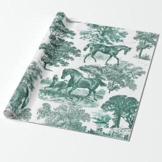 Elegant Rustic Horses Sage Green Toile