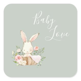 Elegant Sage Green Baby Love Baby Shower Square Sticker