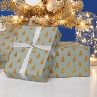 Elegant sage green gold glitter Christmas trees