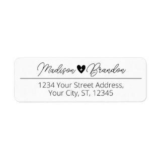 Elegant Script Black Heart Wedding Return Address Label