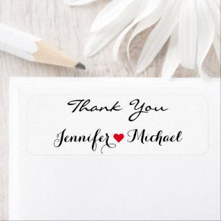 Elegant Script Couple Name Heart Wedding Thank You Label