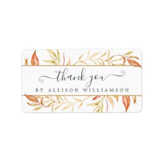 Elegant Script Fall Golden Foliage Thank You Label