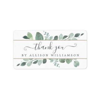 Elegant Script Greenery Thank You Label