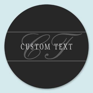 Elegant Script Monogram Editable Black Grey White Classic Round Sticker