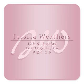 Elegant Script Monogram Mauve Ombre Return Address Square Sticker