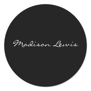 Elegant Script Plain Black Name Calligraphy  Classic Round Sticker