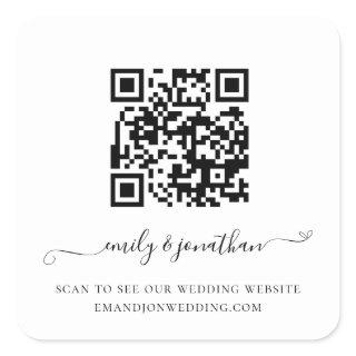 Elegant Script QR Code Wedding Website Square Sticker