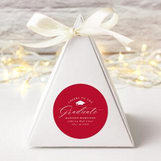 Elegant Script Red Cheers to the Graduate Classic Round Sticker