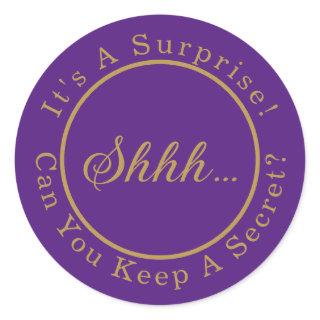 Elegant Script Shhh...It's A Surprise Party Classic Round Sticker