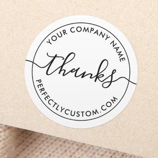 Elegant script simple white business thank you classic round sticker