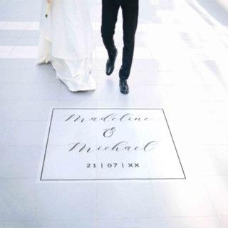 Elegant Script Wedding Names Date Modern Reception Floor Decals