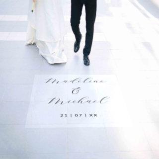 Elegant Script Wedding Names Date Modern Reception Floor Decals