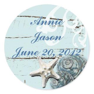 Elegant Seashells Beach Wedding Stationery Classic Round Sticker