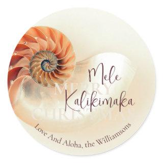 Elegant Shell Mele Kalikimaka | Greetings Classic Round Sticker