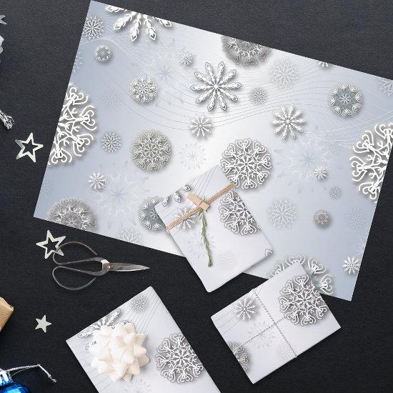 Elegant Shiny Winter Snowflakes On Silver  Sheets