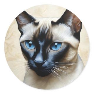 Elegant Siamese Cat Classic Round Sticker
