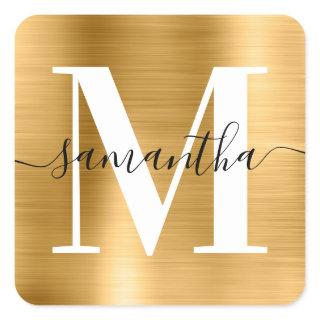 Elegant Signature Modern Monogram Gold Foil Square Sticker