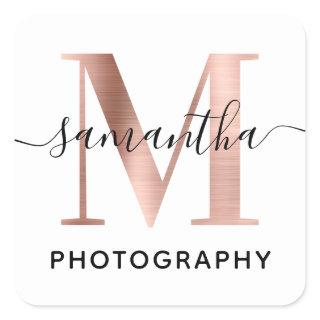 Elegant Signature Rose Gold M Monogram Logo Square Sticker