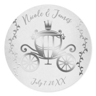 Elegant Silver Carriage White Storybook Royal Classic Round Sticker