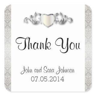 Elegant Silver Damask Style Wedding 2 Square Sticker