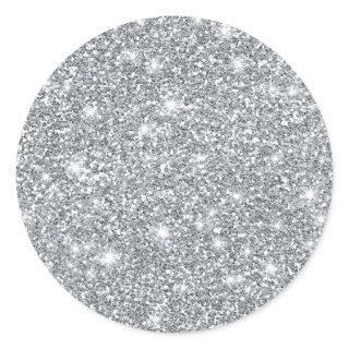 Elegant Silver Faux Glamorous Glitter Classic Round Sticker