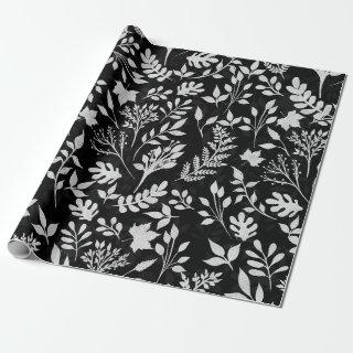 Elegant Silver Glitter Foliage Black Design Case-M