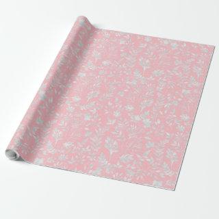 Elegant Silver Glitter Foliage Pink Design