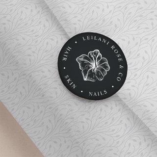 Elegant Silver Hibiscus Flower Personalized Classic Round Sticker