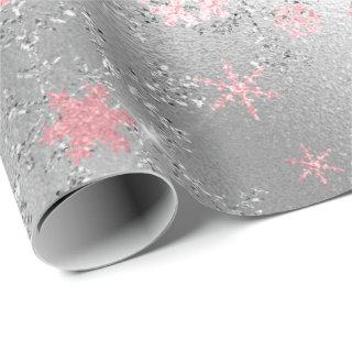 Elegant Silver Pink Christmas Snowflake Pattern