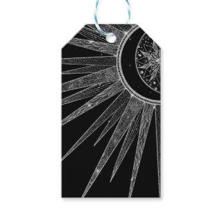 Elegant Silver Sun Moon Mandala Black Design Gift Tags