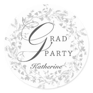 Elegant Silver Wildflower Wreath Graduation Party Classic Round Sticker