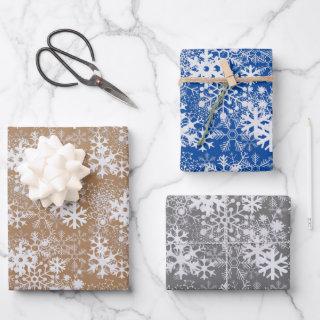 Elegant Silvery Snowflakes Kraft Brown Gray Blue  Sheets