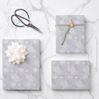 Elegant Silvery White Snowflakes Winter Gray Wrapp  Sheets