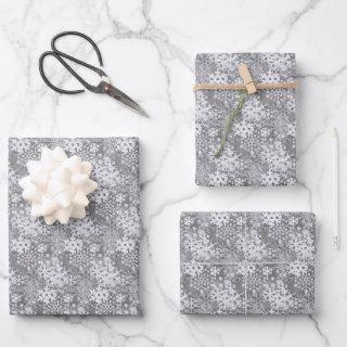 Elegant Silvery White Snowflakes Winter Gray  Sheets