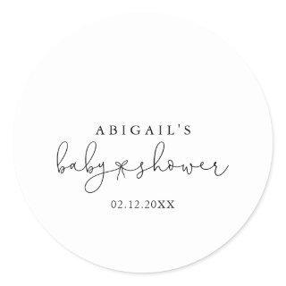 Elegant Simple Calligraphy Baby Shower Favor   Classic Round Sticker
