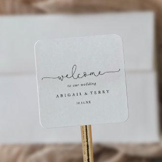 Elegant Simple Calligraphy Wedding Welcome  Square Sticker