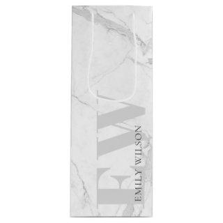Elegant Simple Marble Stone Grey Name Monogram Wine Gift Bag
