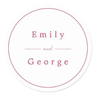 Elegant Simple Script Viva Magenta Modern Wedding Classic Round Sticker