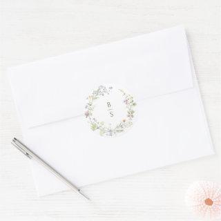 Elegant Soft Pastel Wildflower Botanical Wedding Classic Round Sticker