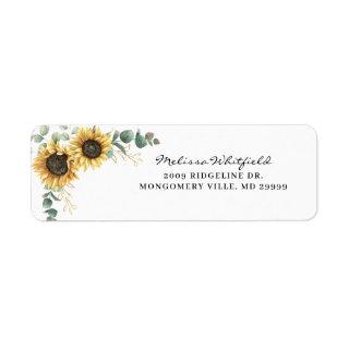 Elegant Sunflower Eucalyptus Floral Return Address Label