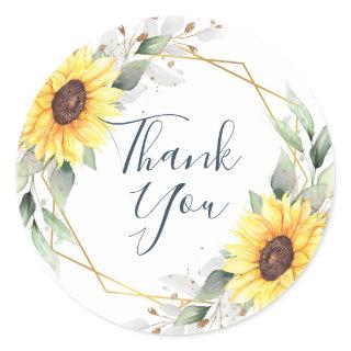 Elegant Sunflowers Greenery Floral THANK YOU Classic Round Sticker
