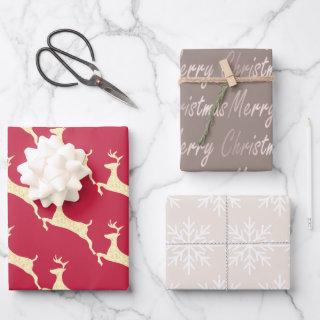 Elegant Taupe Cream Red Reindeer Snowflake  Sheets
