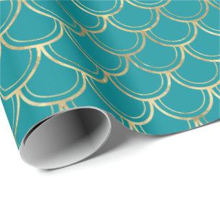 Elegant Teal Gold Scallop Pattern