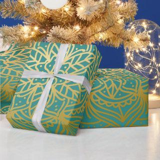 Elegant Teal Green Gold Mandala Pattern