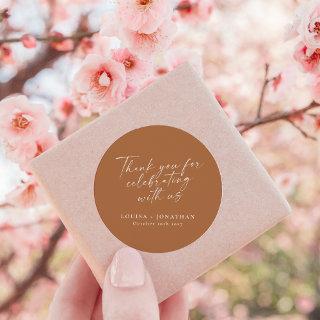 Elegant Terracotta Trendy Script Custom Thank You Classic Round Sticker