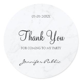 Elegant Thank You Hand Script Text Marble Template Classic Round Sticker