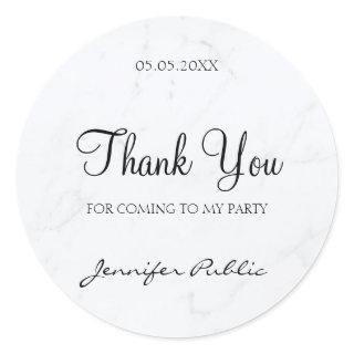 Elegant Thank You Hand Script Text Marble Template Classic Round Sticker