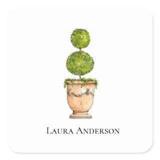 Elegant topiary watercolor  square sticker
