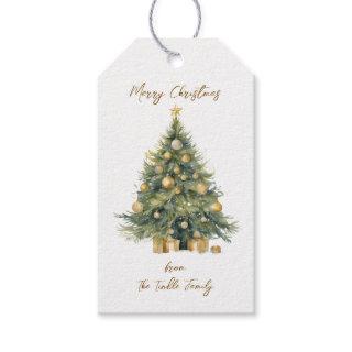 Elegant Tree Watercolor Gold Glittery Snow Gift Tags