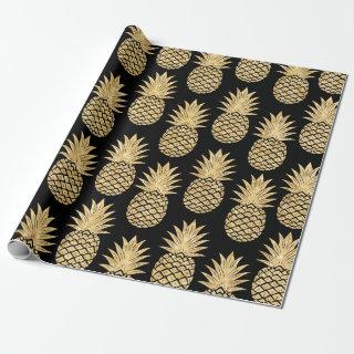 Elegant Tropical Black and Gold Pineapple Pattern